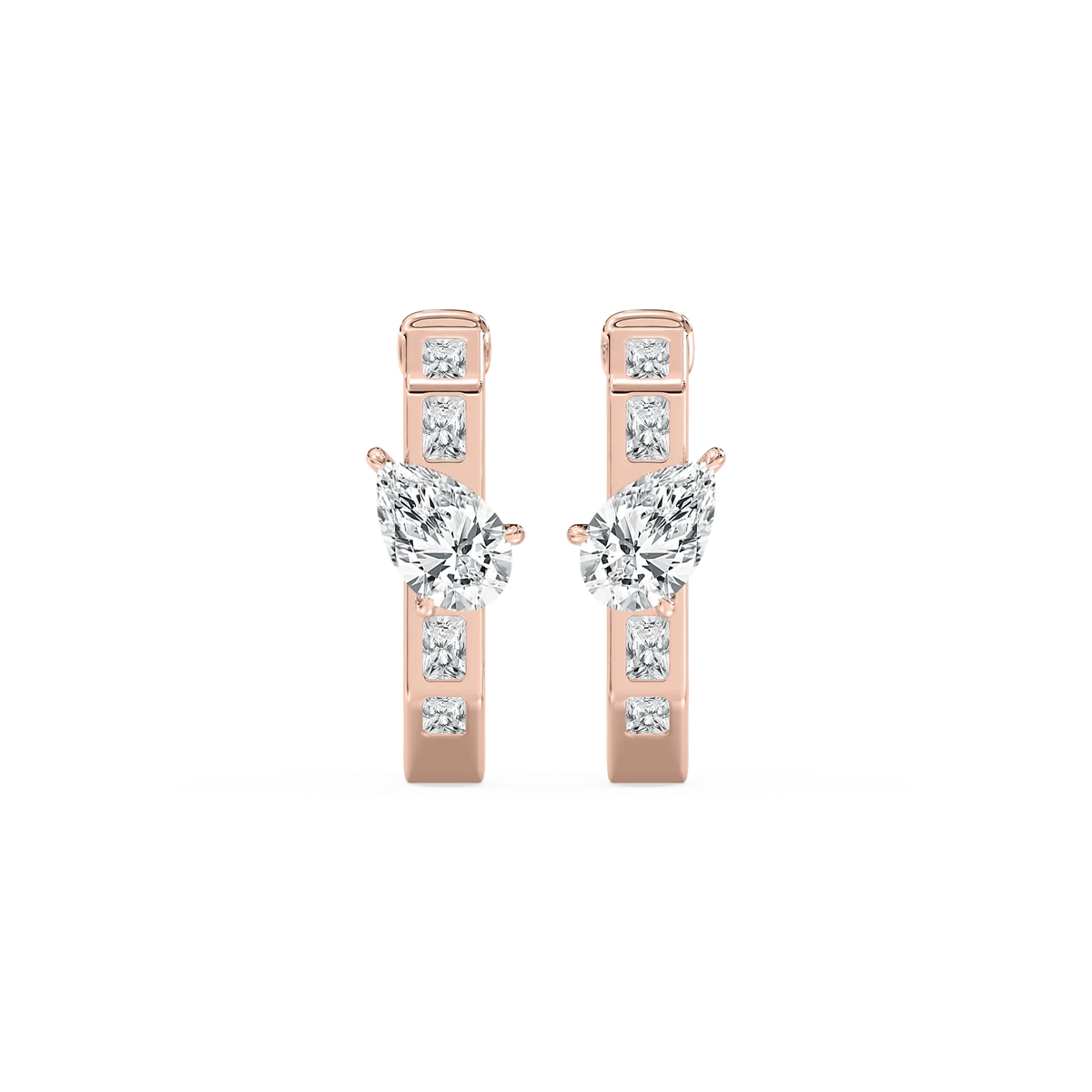 3 ctw Pear and Radiant LGD Hoop Earrings - 18K Rose Gold
