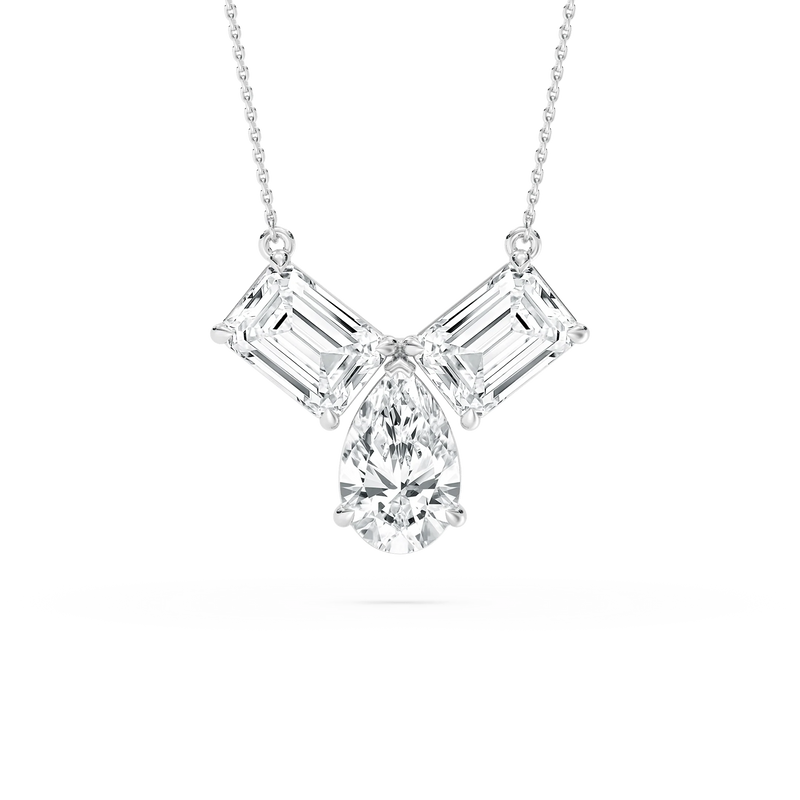 3 ctw Pear and Emerald LGD Three Stone Pendant - 18 Inches