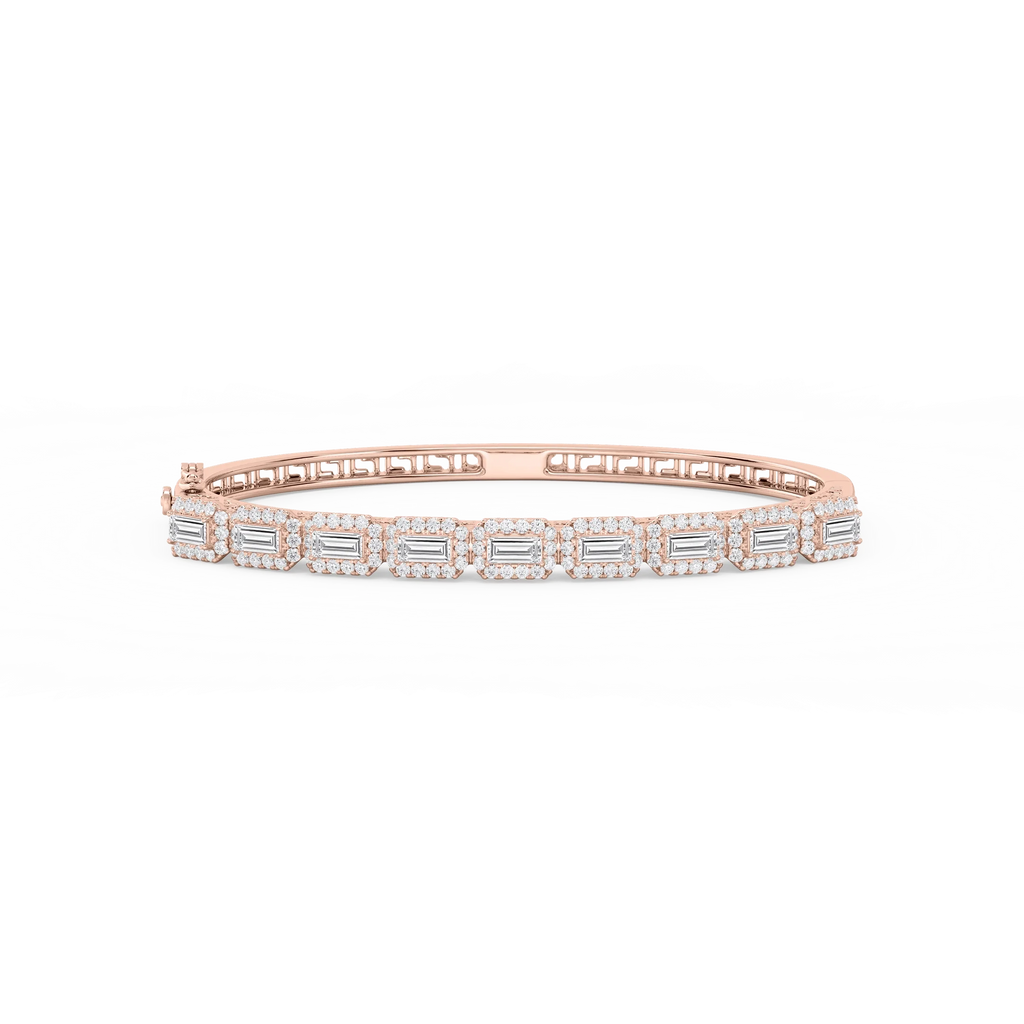 3 ½ ctw Round and Baguette LGD Framed Bangle Bracelet  - 7.25 Inches