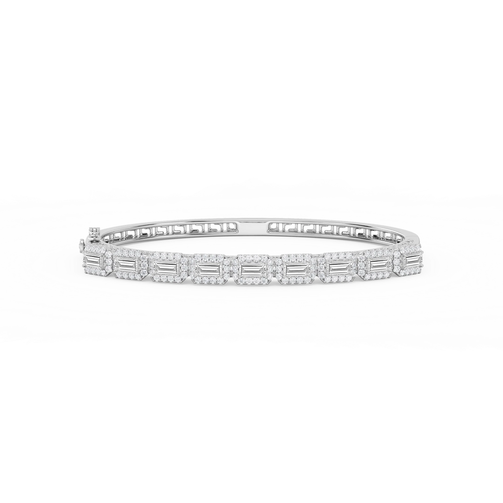 3 ½ ctw Round and Baguette LGD Framed Bangle Bracelet  - 7.25 Inches