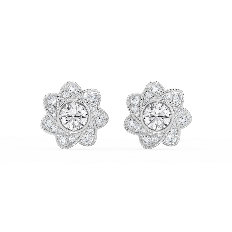 3 ctw Round LGD Studs and Milgrain Swirl Halo Jacket Set