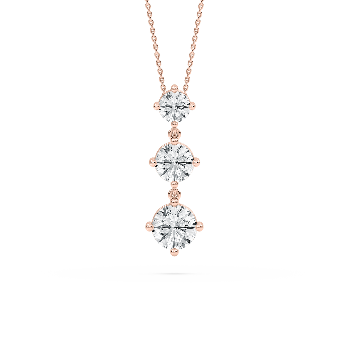 3 ctw Round LGD Three Stone Drop Pendant – 16-18 Inches