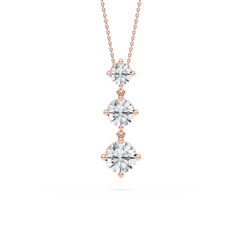 3 ctw Round LGD Three Stone Drop Pendant – 16-18 Inches