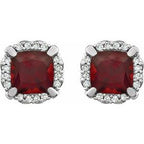 Cushion 4-Prong Halo-Style Birthstone Earrings