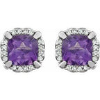 Cushion 4-Prong Halo-Style Birthstone Earrings