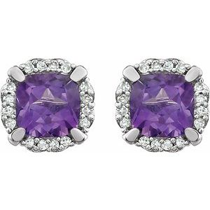 Cushion 4-Prong Halo-Style Birthstone Earrings