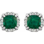 Cushion 4-Prong Halo-Style Birthstone Earrings