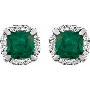 Cushion 4-Prong Halo-Style Birthstone Earrings