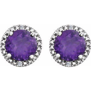 Round 4-Prong Halo-Style Birthstone Stud Earrings