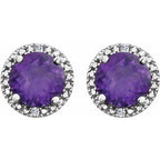 Round 4-Prong Halo-Style Birthstone Stud Earrings