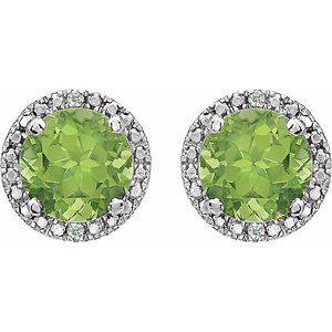 Round 4-Prong Halo-Style Birthstone Stud Earrings