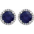 Round 4-Prong Halo-Style Birthstone Stud Earrings