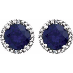Round 4-Prong Halo-Style Birthstone Stud Earrings