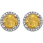 Round 4-Prong Halo-Style Birthstone Stud Earrings