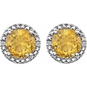 Round 4-Prong Halo-Style Birthstone Stud Earrings