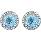 Round 4-Prong Halo-Style Birthstone Stud Earrings