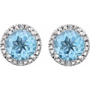Round 4-Prong Halo-Style Birthstone Stud Earrings