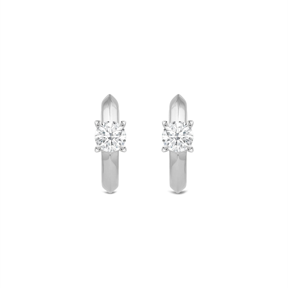 Created Round Solitaire Knife Edge Huggies - 14K White Gold image