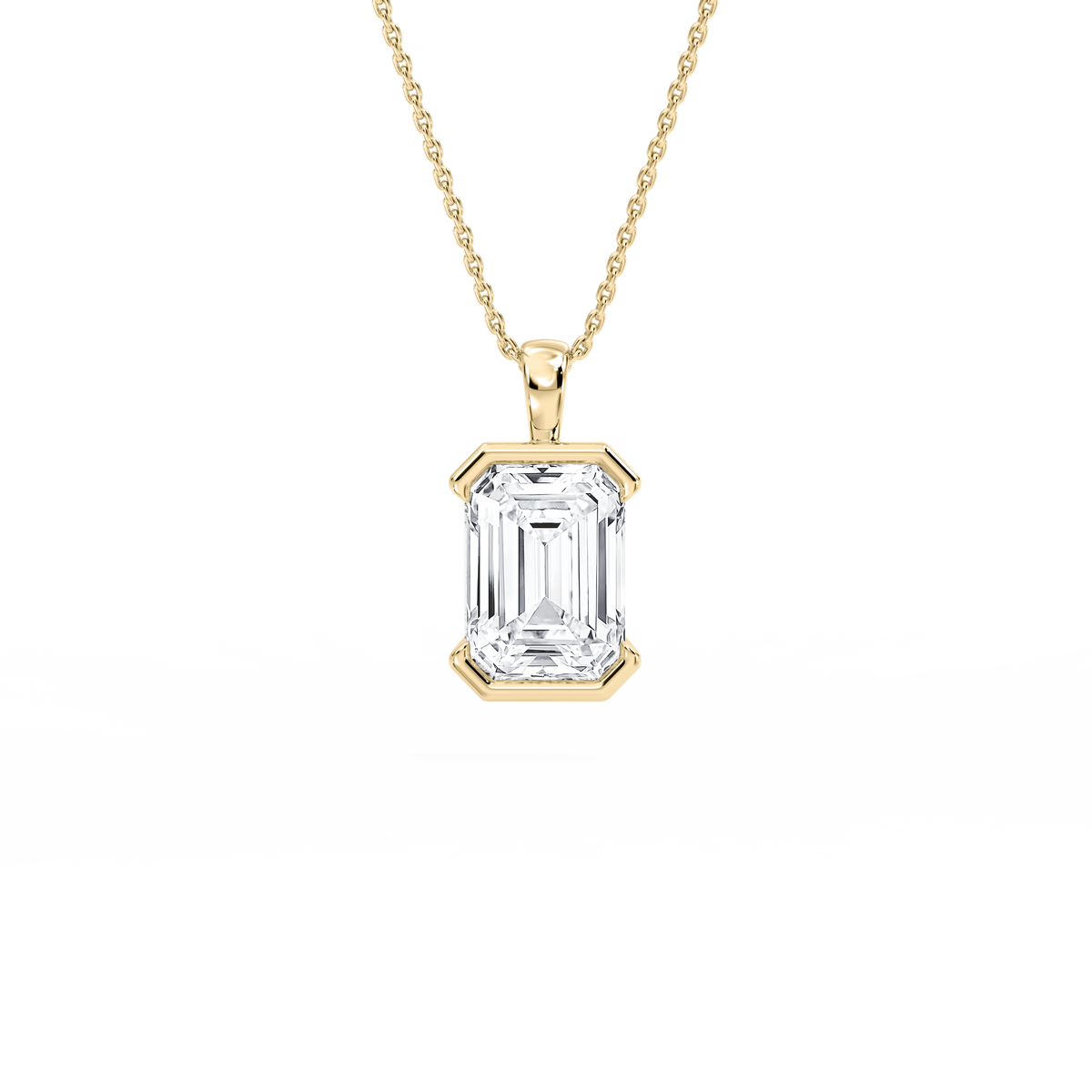 4 ctw Emerald LGD Half Bezel Solitaire Pendant – 16-18 Inches