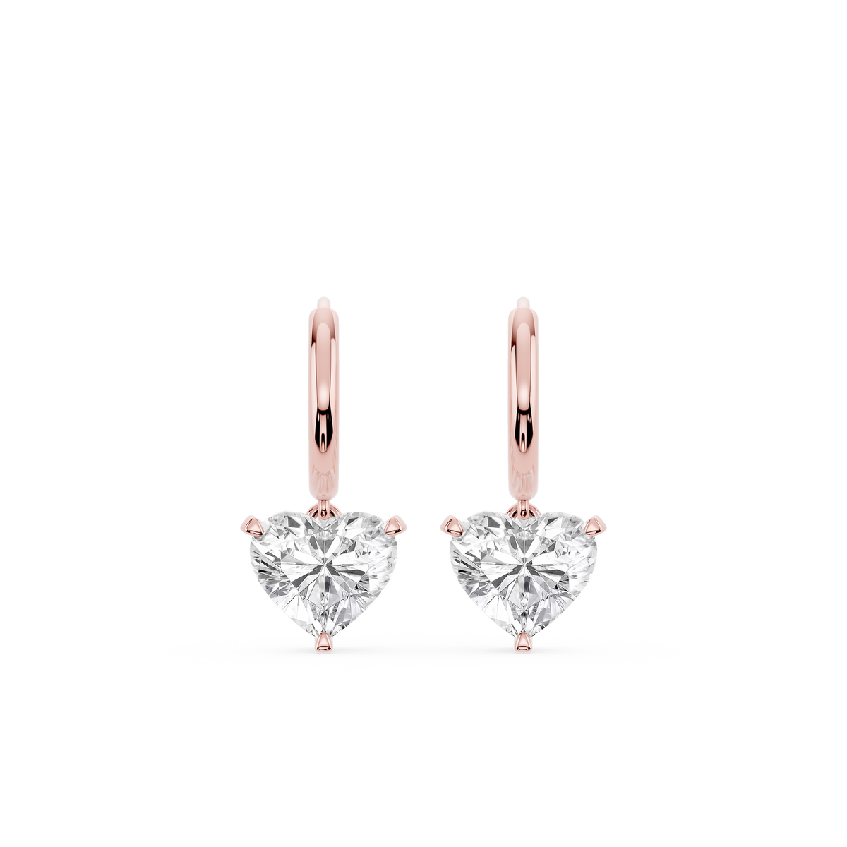 4 ctw Heart LGD Solitaire Drop Huggie Hoop Earrings