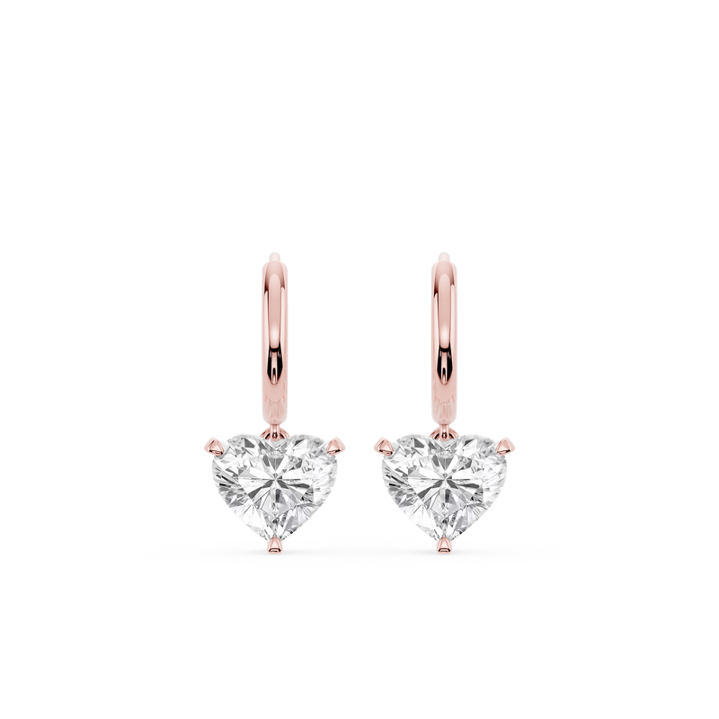 4 ctw Heart LGD Solitaire Drop Huggie Hoop Earrings
