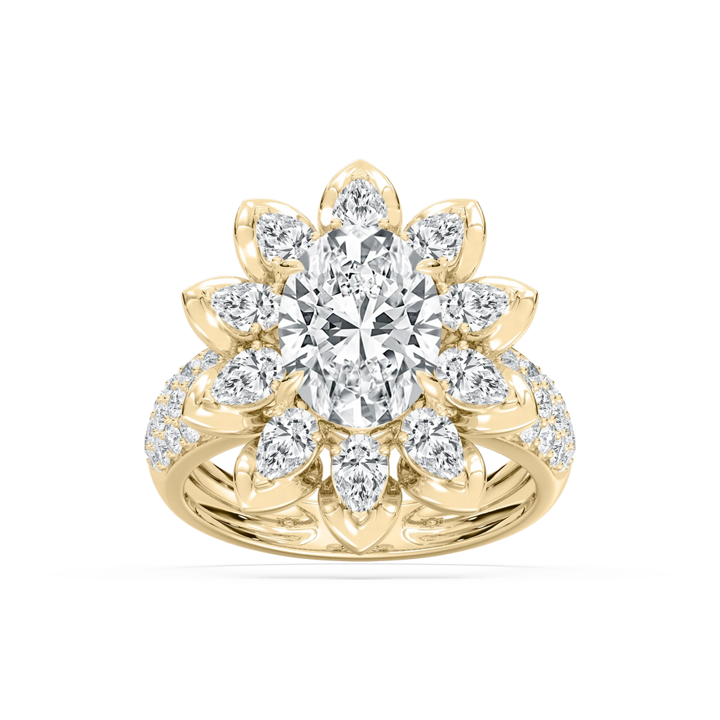 Daria 4 ¾ ctw Oval, Pear and Round LGD Halo Engagement Ring - 14K Yellow Gold / F-VS2