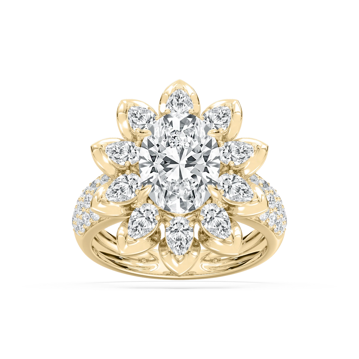 Daria 4 ¾ ctw Oval, Pear and Round LGD Halo Engagement Ring - 14K Yellow Gold / F-VS2