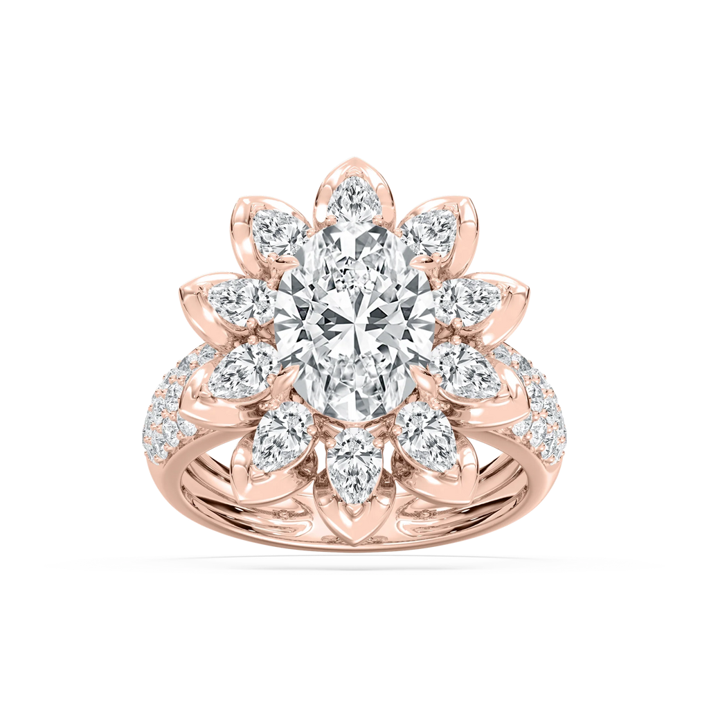 Daria 4 ¾ ctw Oval, Pear and Round LGD Halo Engagement Ring - 14K Rose Gold / F-VS2