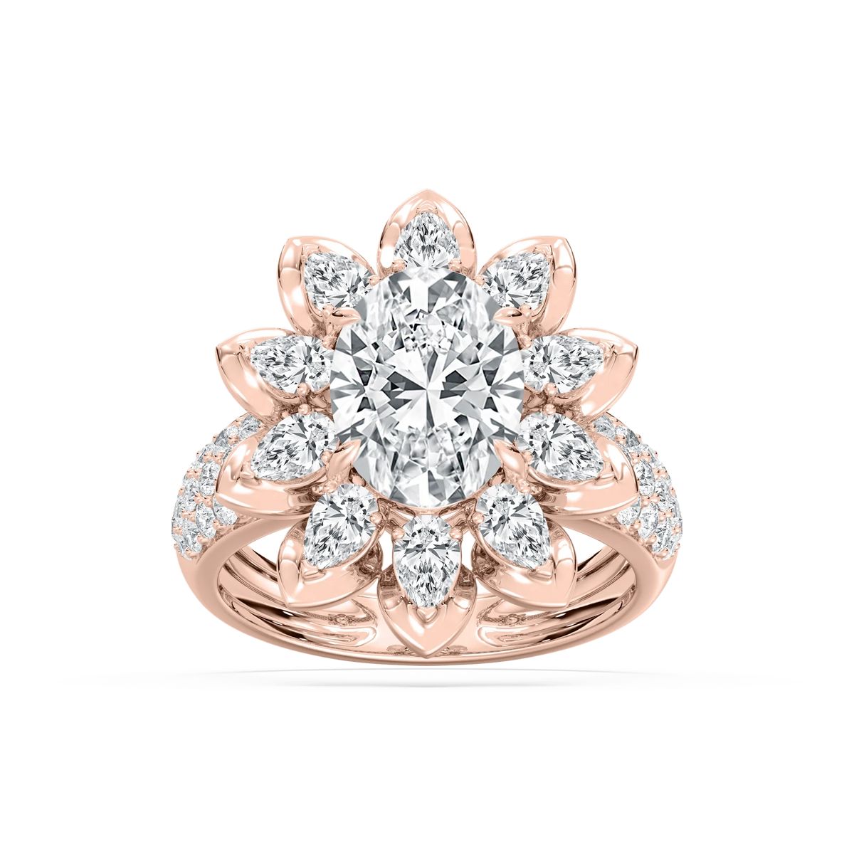 Daria 4 ¾ ctw Oval, Pear and Round LGD Halo Engagement Ring - 14K Rose Gold / F-VS2