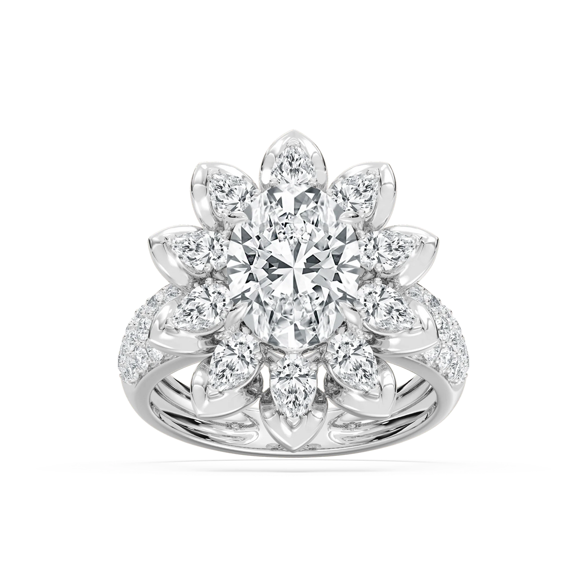 Daria 4 ¾ ctw Oval, Pear and Round LGD Halo Engagement Ring - 18K White Gold / F-VS2