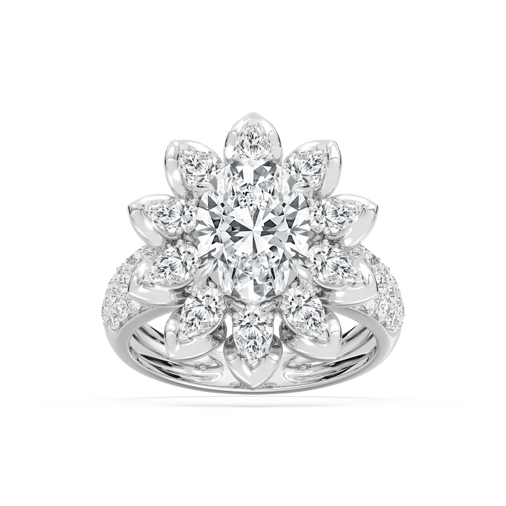 Daria 4 ¾ ctw Oval, Pear and Round LGD Halo Engagement Ring - 14K White Gold / E-VS1