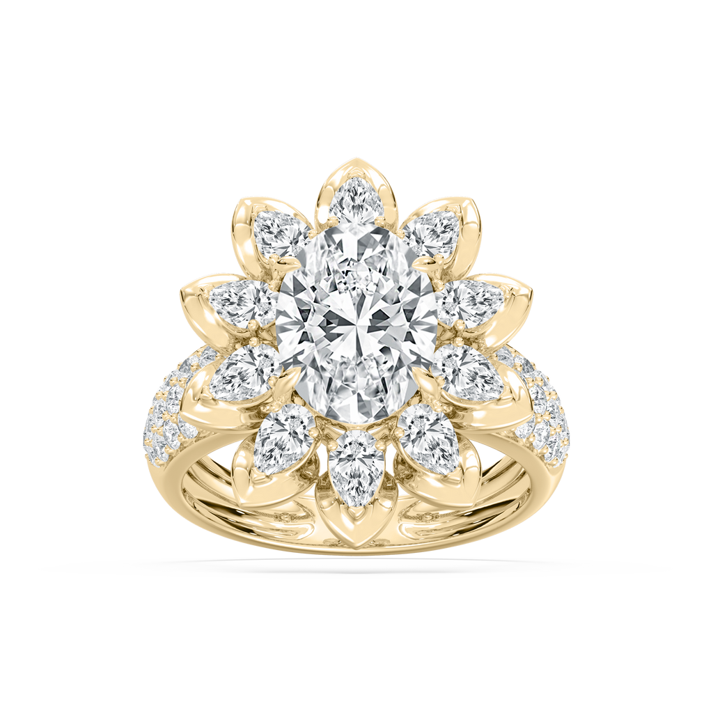 Daria 4 ¾ ctw Oval, Pear and Round LGD Halo Engagement Ring - 14K Yellow Gold / E-VS1