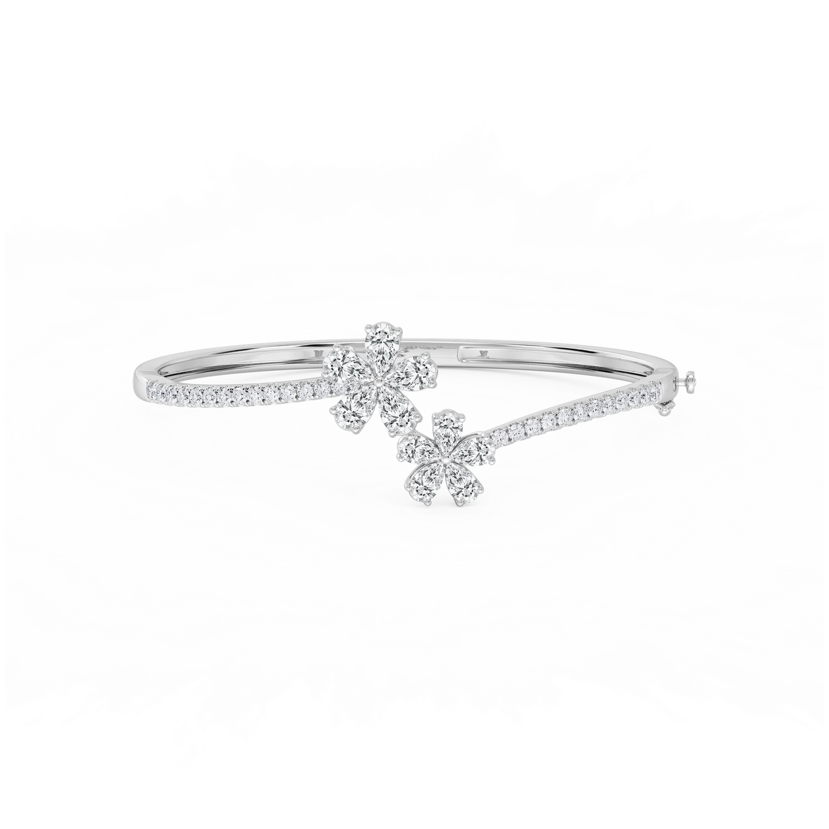 4 ⅓ ctw Pear and Round LGD Flower Bypass Bangle Bracelet  - 7.25 Inches