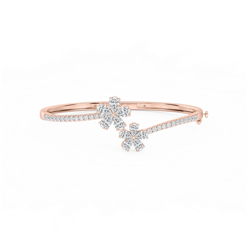 4 ⅓ ctw Pear and Round LGD Flower Bypass Bangle Bracelet  - 7.25 Inches