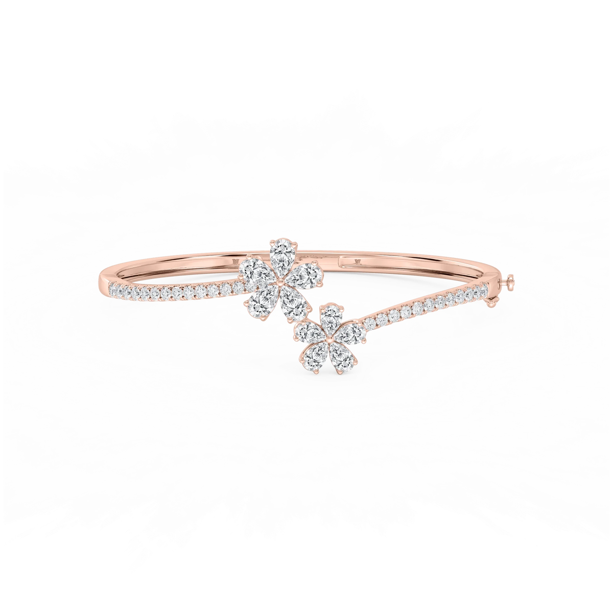 4 ⅓ ctw Pear and Round LGD Flower Bypass Bangle Bracelet  - 7.25 Inches