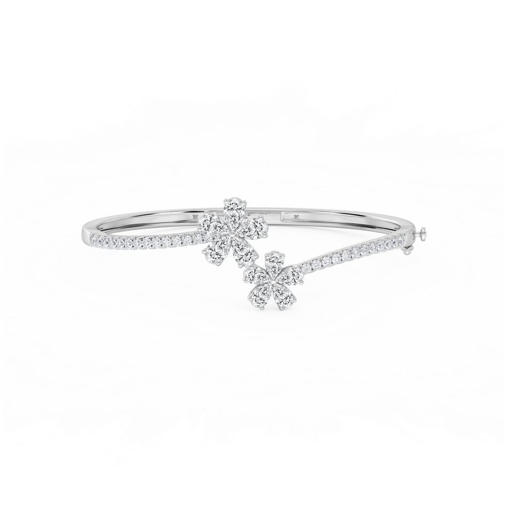 4 ⅓ ctw Pear and Round LGD Flower Bypass Bangle Bracelet  - 7.25 Inches