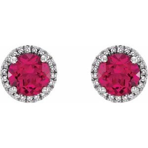 Round 4-Prong Halo-Style Birthstone Stud Earrings