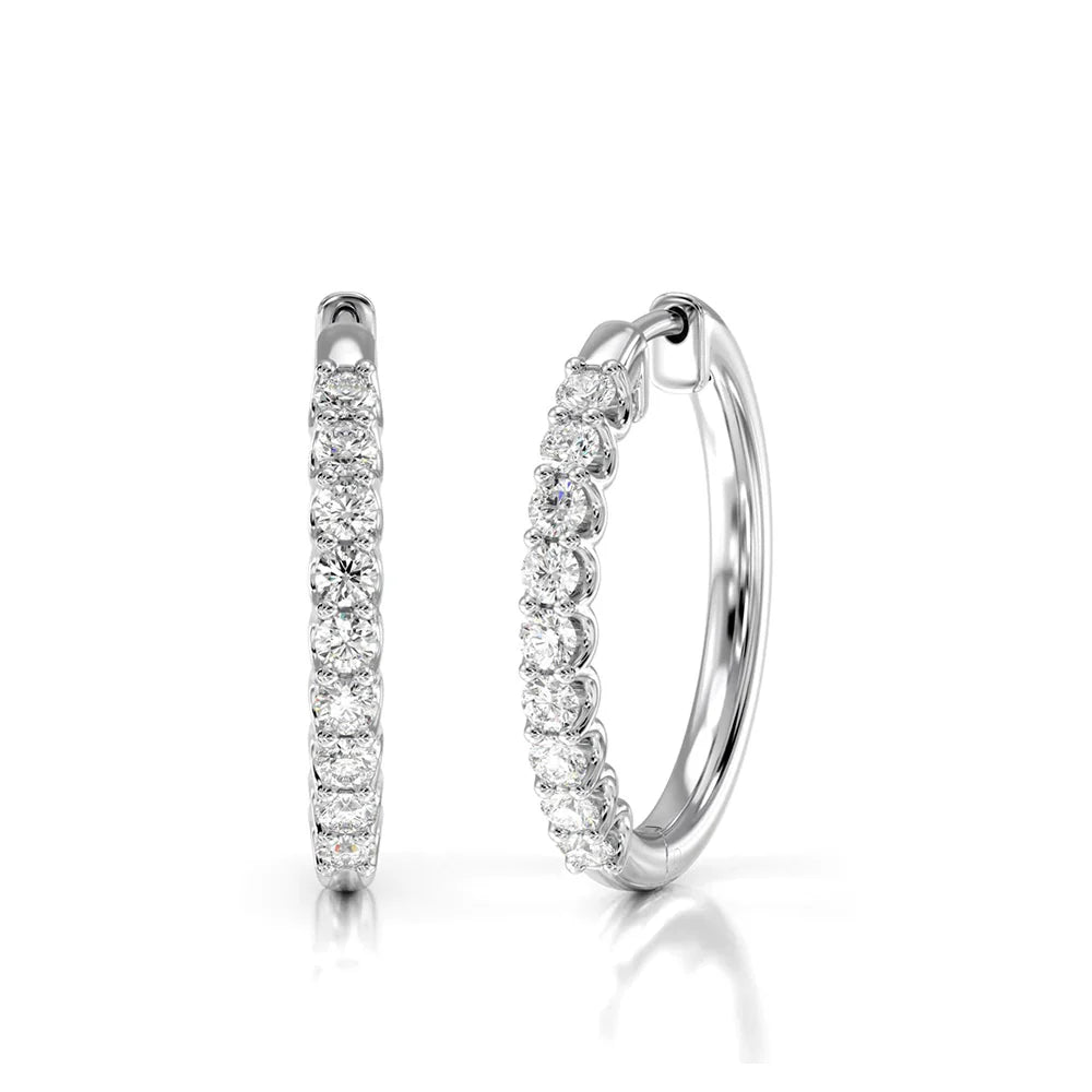 Diamond Hoop Earrings - 14K White Gold image