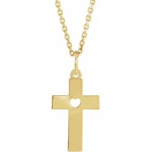 Youth Pierced Heart Cross Necklace or Pendant