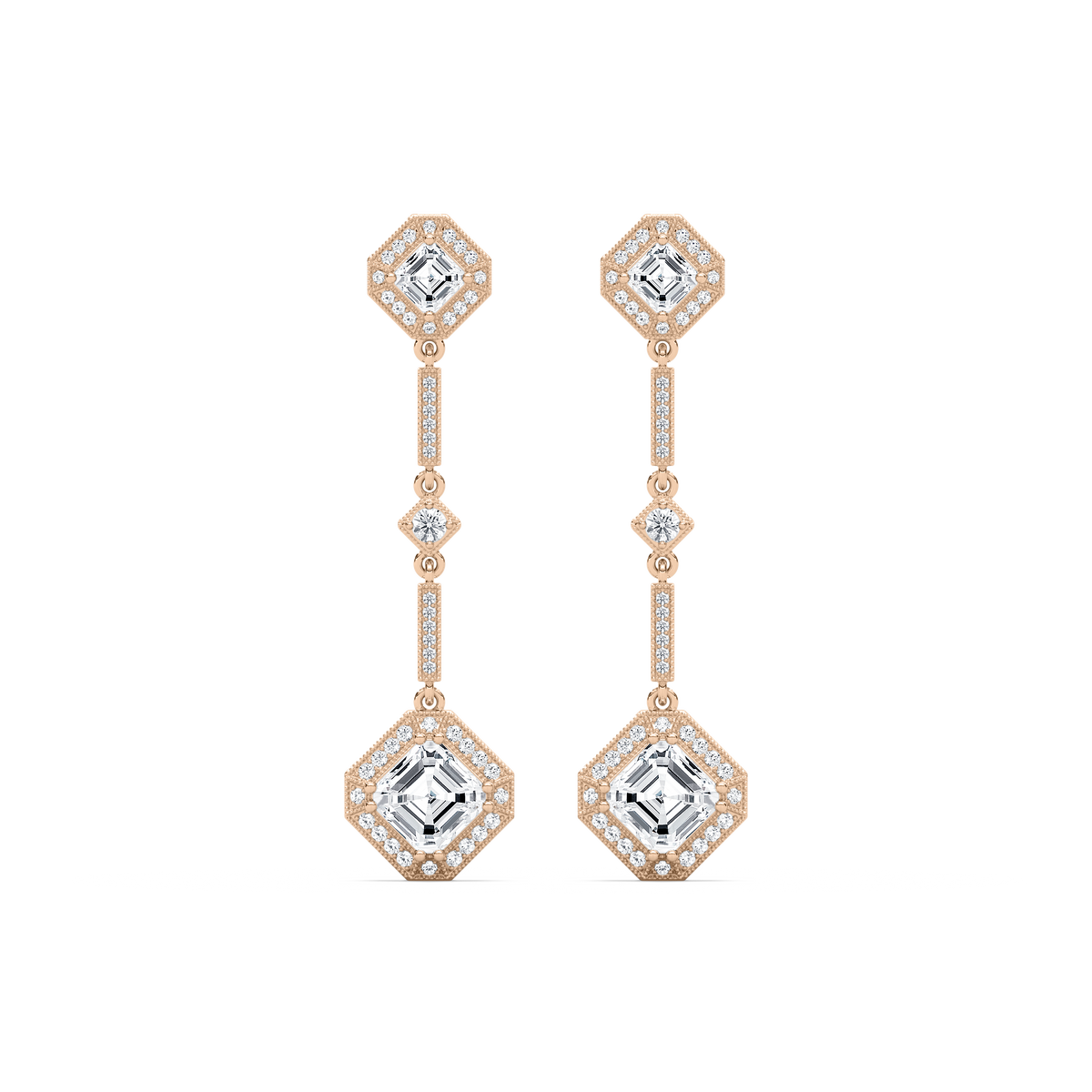 5 ²⁄₈ ctw Asscher and Round LGD Halo Drop Earrings