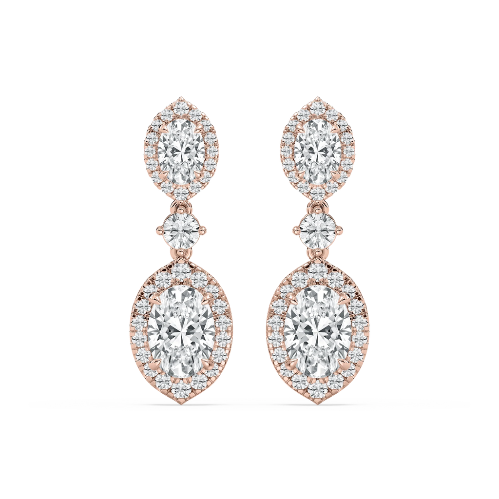 5 ctw Round and Oval LGD Halo Drop Earrings