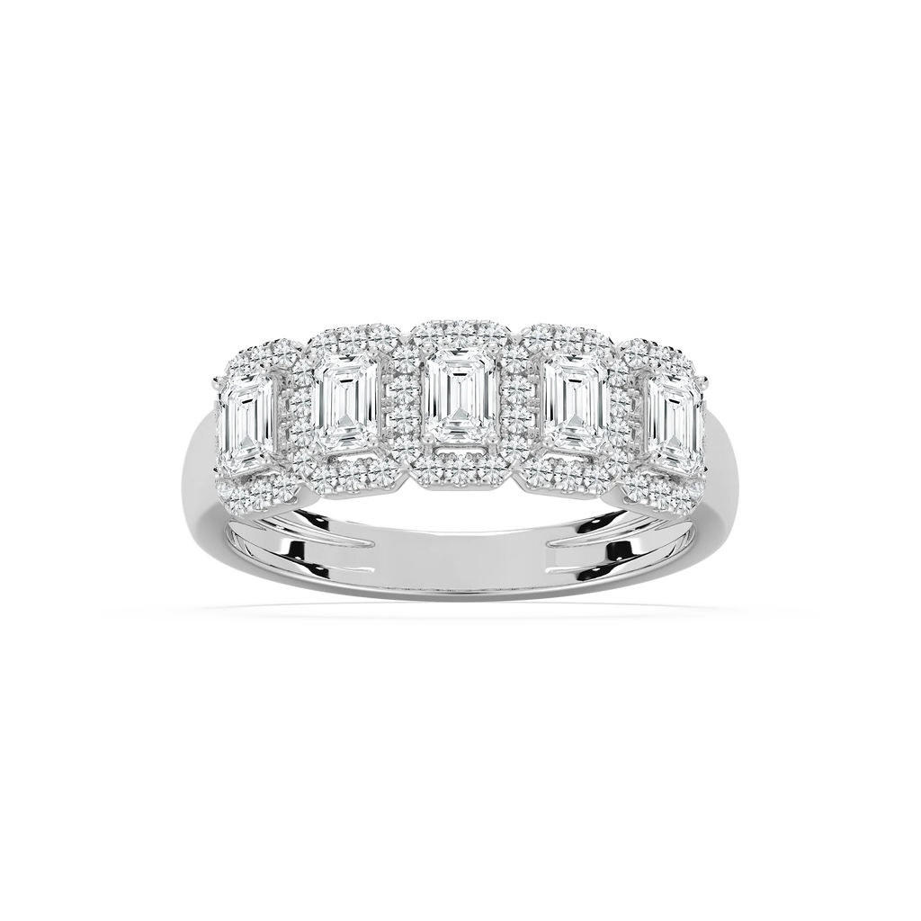 Malaysia 1 ctw Emerald LGD Halo 5-Stone Anniversary Band - 14K White Gold / F-VS2
