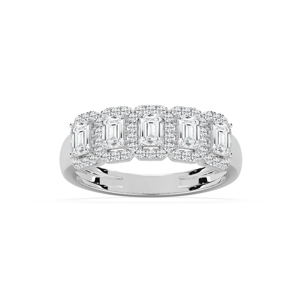 Malaysia 1 ctw Emerald LGD Halo 5-Stone Anniversary Band - 14K White Gold / F-VS2