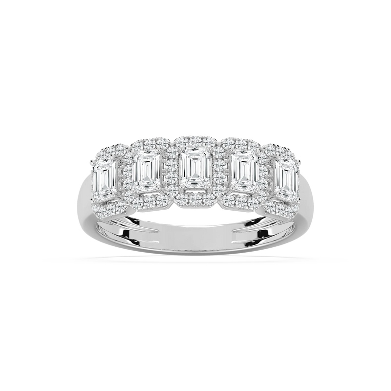 Malaysia 1 ctw Emerald LGD Halo 5-Stone Anniversary Band - 14K White Gold / F-VS2