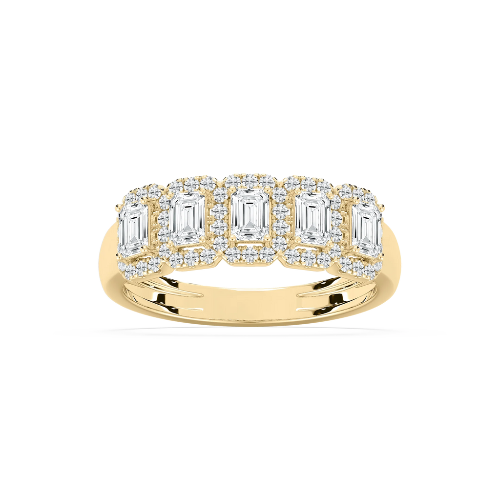 Malaysia 1 ctw Emerald LGD Halo 5-Stone Anniversary Band - 14K Yellow Gold / F-VS2