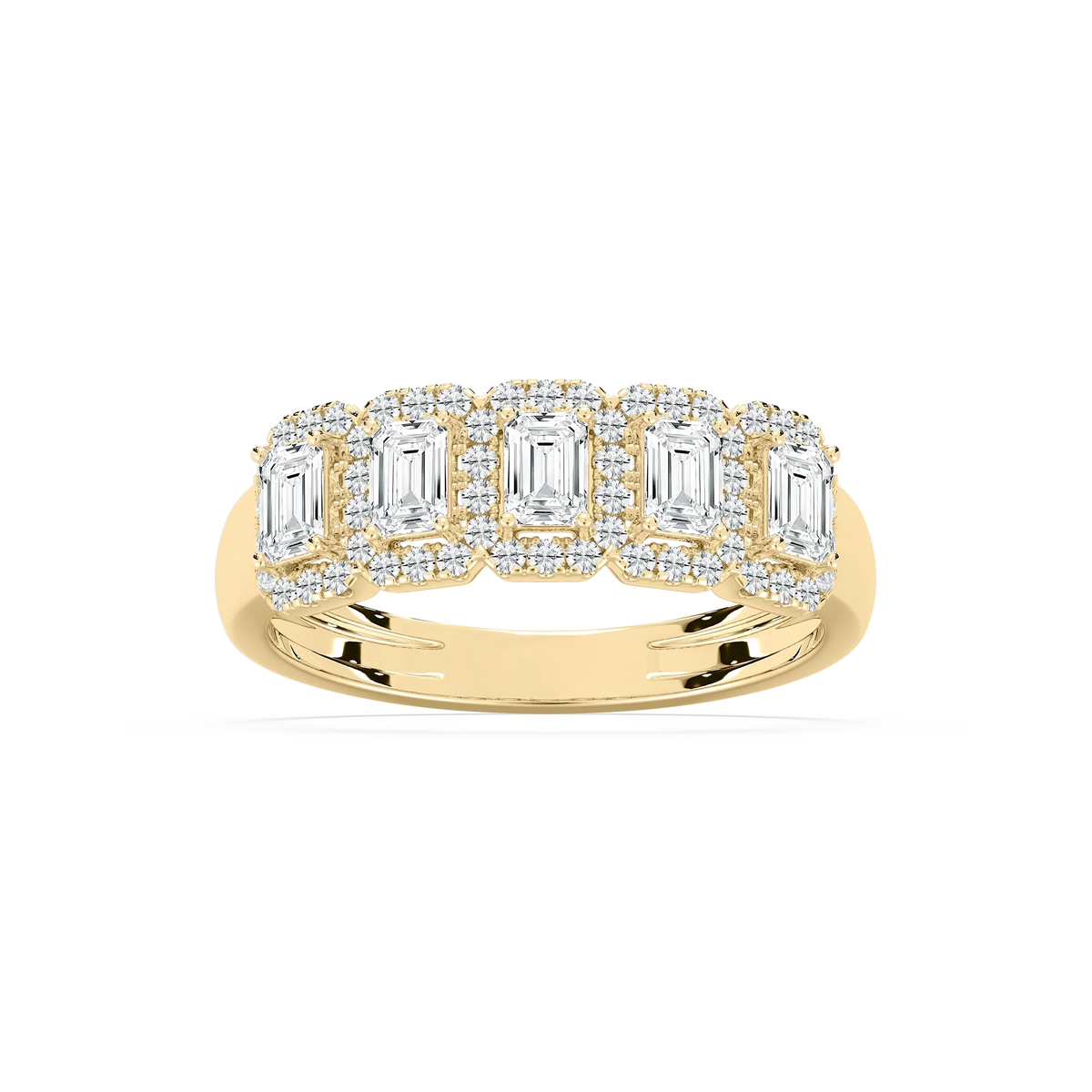 Malaysia 1 ctw Emerald LGD Halo 5-Stone Anniversary Band - 14K Yellow Gold / F-VS2