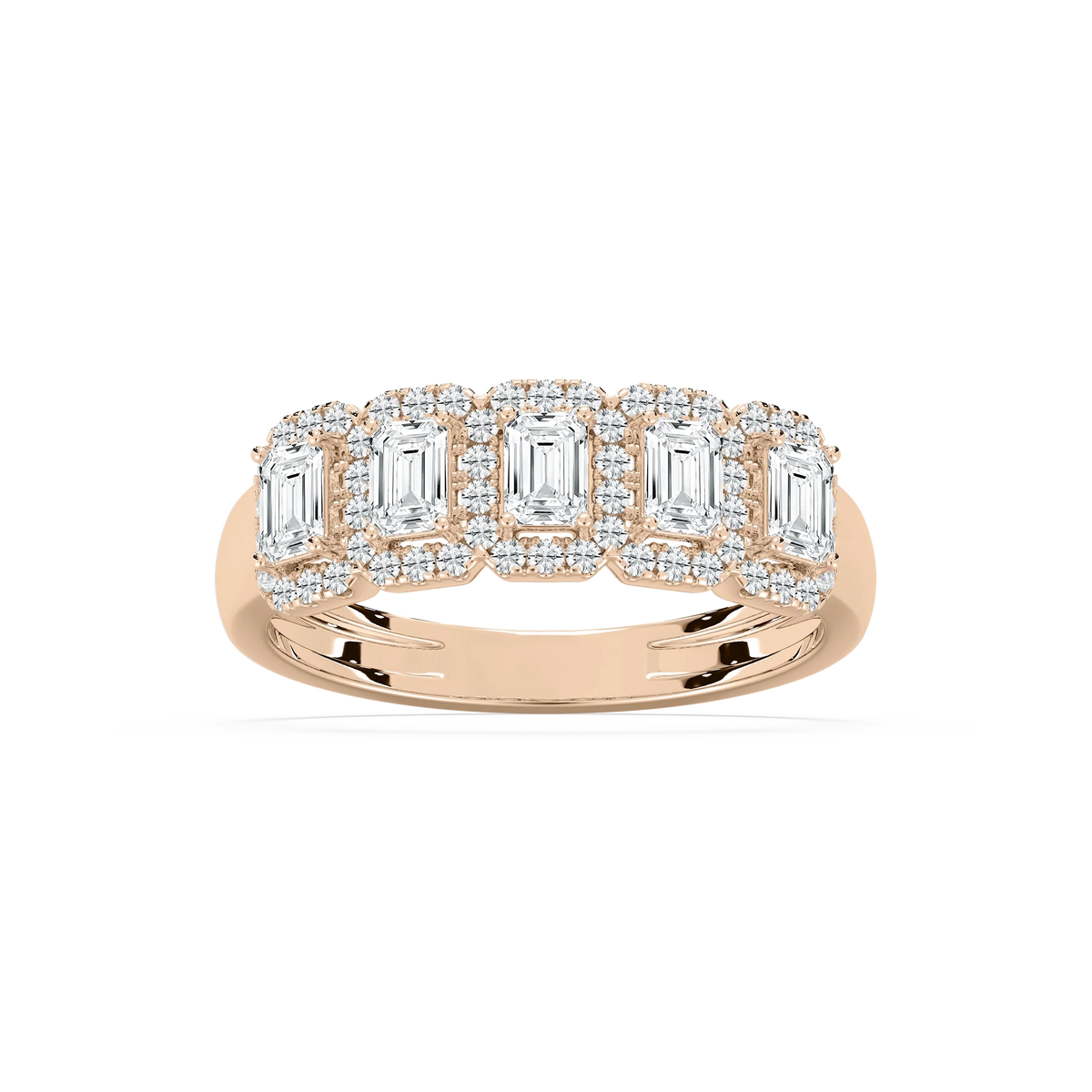 Malaysia 1 ctw Emerald LGD Halo 5-Stone Anniversary Band - 14K Rose Gold / F-VS2