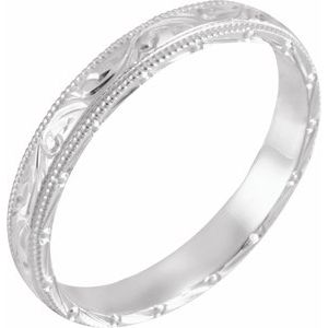 Hand-Engraved Milgrain Stepped-Edge Sculptural Half Round Band