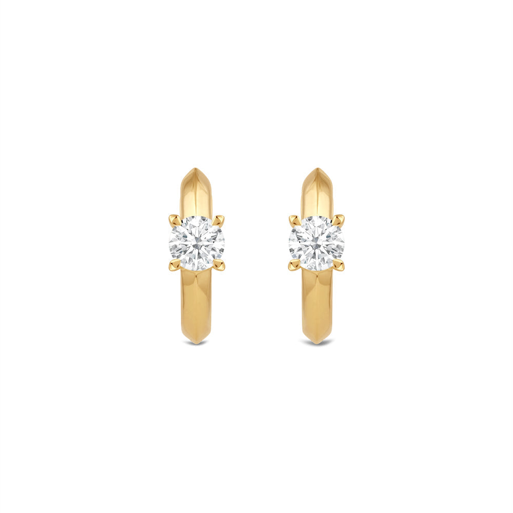 Created Round Solitaire Knife Edge Huggies - 14K Yellow Gold image