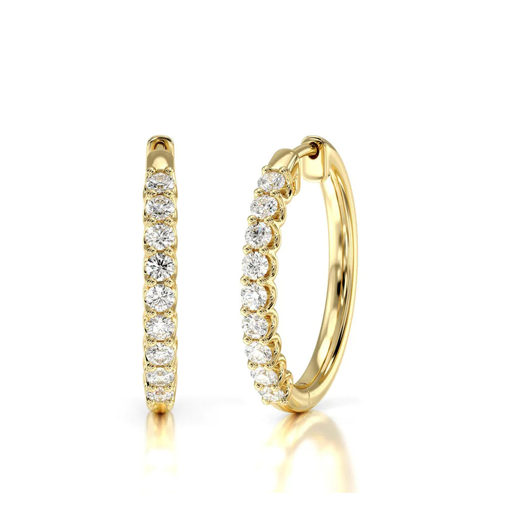 Diamond Hoop Earrings - 14K Yellow Gold image
